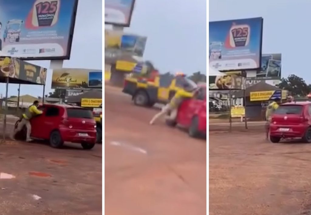 Motorista arrasta agente de trânsito com carro durante abordagem; assista